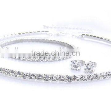 Silver Clear Crystal Stones One Row Jewelry Tri Set