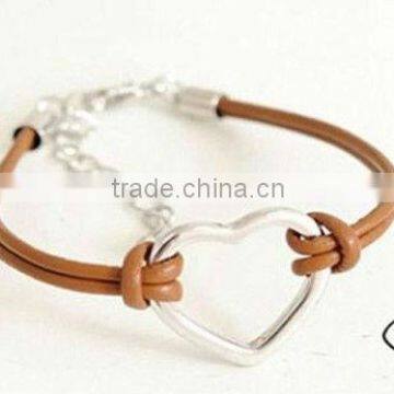 Friendship bracelet with heart brown leather wrap bracelet wholesale