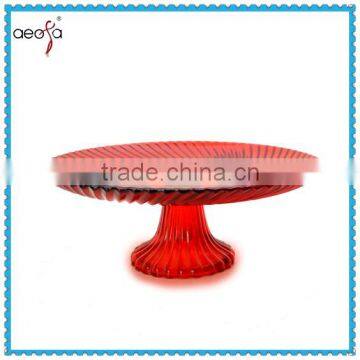 High quality red glass plate serving platter cake stand