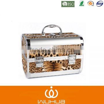 2015 new arrived double open leopard print series aluminum cosmetic case