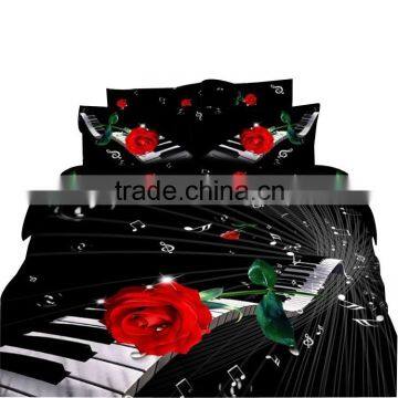 100% Cotton Red Rose and Piano 3D Printed Bedding Sets