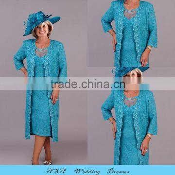 Plus Size Elegant Groom Mother Dresses Wedding Sherwani Blue Lace Mother of the Bride Short Dresses with Jacket Coat 2015(MM25)                        
                                                Quality Choice