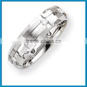 Fancy white gold plated high polished satin silver ring for men