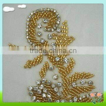 2015 Newest Sew on Gold Bead Applique With Rhinestone Quality Choice photo-5