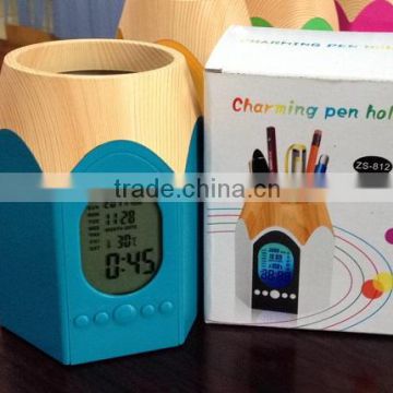 hot sale led color change wooden pen holder clock