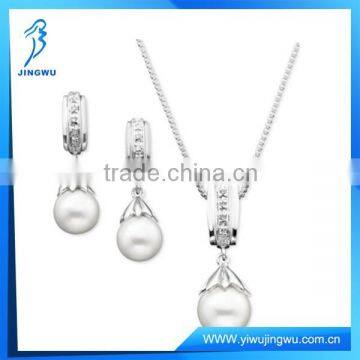 Freshwater Pearl and Diamond Necklace 925 Silver Jewelry Set