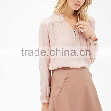 Wholesale Latest V Collar Pleated Chiffon Shirt in High Quality