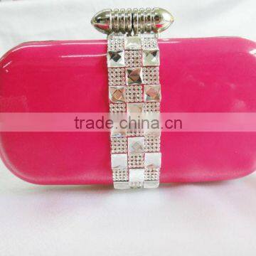 ladies PU party clutch bag hard case with glass drill