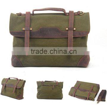 Durable Multi-purpose Waxed Canvas Vertical Men Leather Briefcase Bag Wholesale photo-4