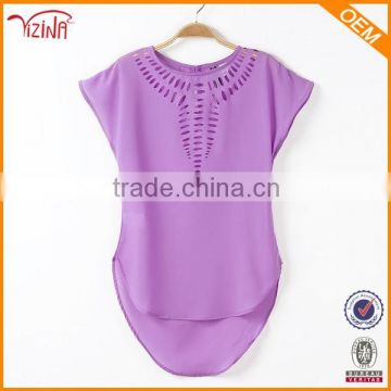 Latest Design Shiffon Fashion Garment Lady Tops Short Sleeveless Women Tshirts