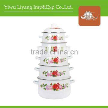 756D Deep Enamel Kitchenware 5PCS Pot Set Enamel Cookware Set