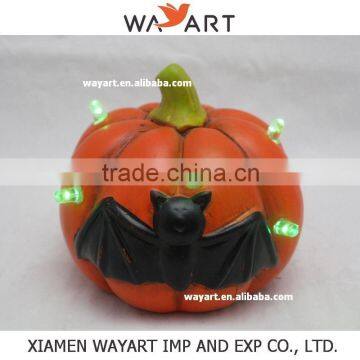 2015 Friendly Resin Pumpkin With Bat design and Led light Table Top Halloween Decoration