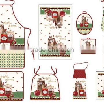 2016 Silk Screen Pigment Printing 3pcs Cotton Apron Set With Oven Mitten Pot Holder Set Free Samples China Supplier photo-4