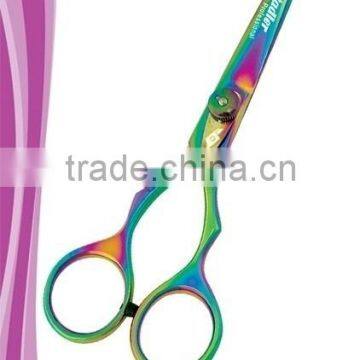 Golden locks hair styling shear 5 inch removable finger rest adjustable tension dial PVD rainbow titanium coated finish