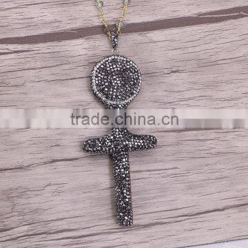 Pave Crystal Rhinestone Cross Pendant, Druzy Stones For Jewelry Making