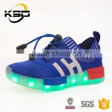 2016 The Newest Flyknit Fabric Colourful Lights Kids Light Up Shoes