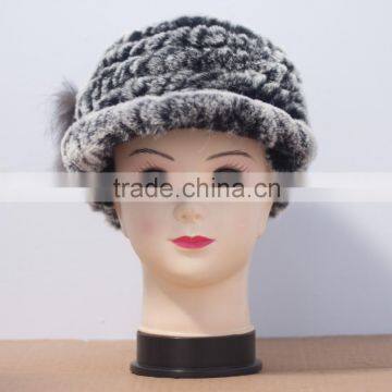 2015 fashion knitted rex rabbit fur hat for ladys