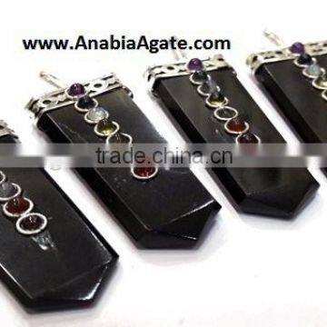 Black Jasper Chakra Flat Stick Pendant With Chakra Cabs : Wholesale Gemstone Chakra Pendants for Sell photo-3