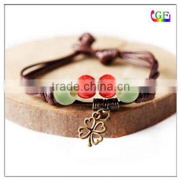 Customized Brown And Black Strap Men Leather bead woven bracelet