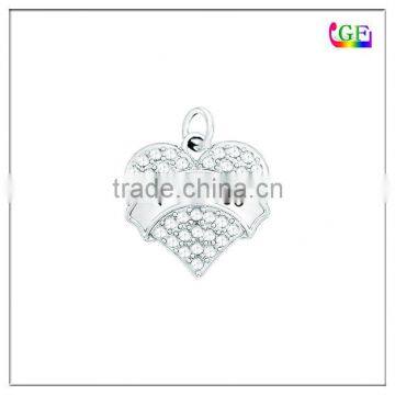 Zinc alloy rhodium plated rhinestone MOM heart necklaces pendant
