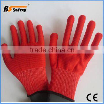 BSSAFETY red color 13g nylon polyester garden glove kid gloves