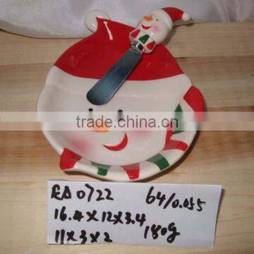 wholesale ceramic cake plate & butter knife for christmas decoration