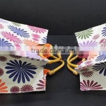 PP Laminated Jute Tote Bag With Wooden Eye Shape Cane Handle - Exclusive Printed Design photo-4
