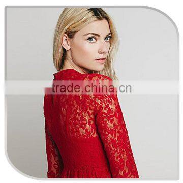 2015 New Fashion Wedding Dress Long Sleeve Red Lace Dress Lace Crochet Evening Dress photo-5