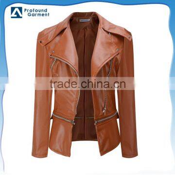 New Winter Apparel Blank Motorcycle pu Leather Jacket for Women
