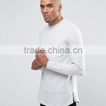 Custom Crew Neck Without Hood Side Zip Longline Light Grey Men's Lightweight Cotton Polyester Casual Skinny Pullover Sweatshirt