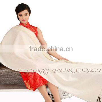CX-B-P-41F New Product Noble Cape Brand Name Shawl Hand Made Wholesale Cashmere And Rabbit Fur Trim Cape photo-3
