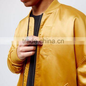 MGOO New Design Gold Oversized Bomber Jacket Drop Shoulder Customized Plain Satin Winter Jacket For Man photo-4