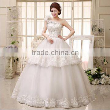 Wholesale Flowers High Low Lace Layer Sweet Wedding Dress Tie Back Drilling Single Shoulder Wedding Dress photo-5