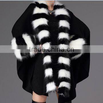 high quality newest european american faux fur collarfront open poncho shawl