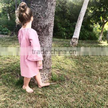 Fall And Spring Long Sleeves Girls Clothes Pink Linen Design Baby Girl Party Dresses photo-4