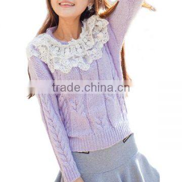 Lovely cute korean style Lace collar with pearls,full cable knit sweater for women or ladies