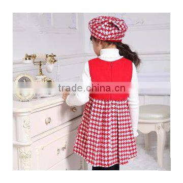 2015 Kid Apparel Houndstooth Pleated Winter Kid Dress Kid Clothing for Cute Girl photo-3