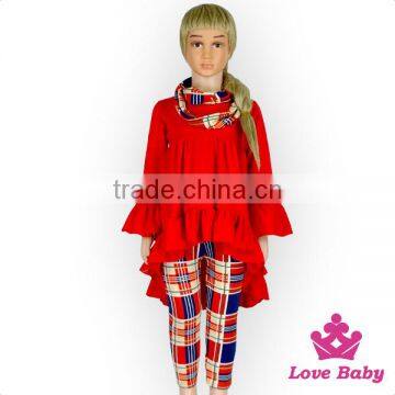 Long Sleeve Ruffle Clothing Set Cotton & Polyester Girls Winter Outfit With Neckerchief Newborn Baby Clothing Wholesale photo-2