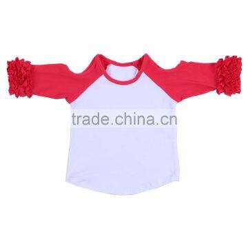 Girls Wholesale Boutique Clothing Kids Shirts Baseball Raglan Christmas Toddler Icing Ruffle Raglan