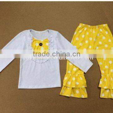 baby girls autumn clothes white top with bibs and yellow polka dots pants kids fashion clothing outfits girls boutique clothing