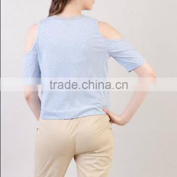 Womens Cold Shoulder Custom Cotton Tee Shirts photo-3