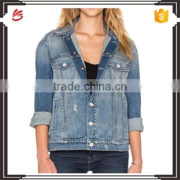 2017 Hot sale women denim jacket fashion oversized wholesale jacket for girls