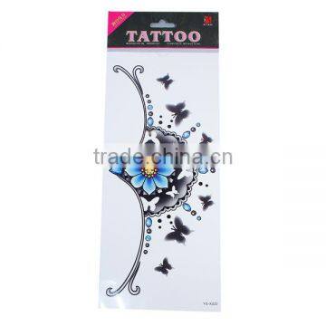 Paper Removable Waterproof Sternum Tattoo Sticker Body Art Blue Butterfly Pattern Flower Custom Temporary Tattoos Printing