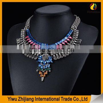 Wholesale Fashion Statement Necklace, Gold Necklace Jewelries With Colorful Diamond Stone photo-4