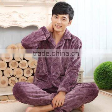 Hot Selling Flannel Fleece Men Sleepwear Brown Thick Keep Warm and Low Price photo-3