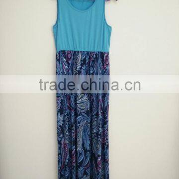Mom and Daughter Summer Bohemia Long Dress Seelveless Blue Printing Mommy and me Outfits photo-4