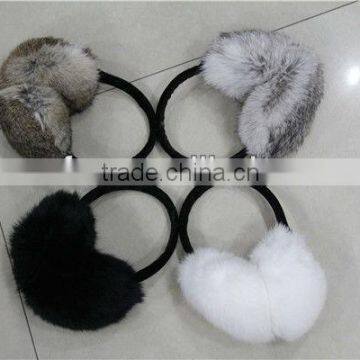 Janefur lovely rabbit fur earmuffs wam in winter/natural black and white