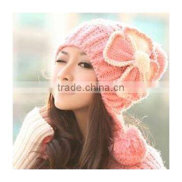 wool knit hat beanie,wholesale candy winter lady ball wool knit hat beanie