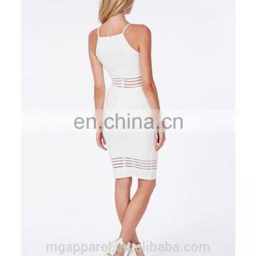 Hot Sales Summer Sexy Strappy Mesh Detail White Bodycon Midi Dress photo-5