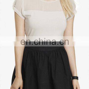 CHEFON Sheer chiffon yoke twisted sleeve women office blouses for uniform short sleeve